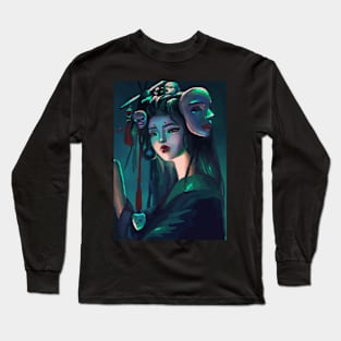 Japanese Geisha Girl Cyberpunk anime art Long Sleeve T-Shirt